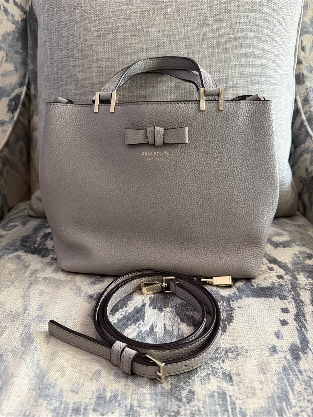 kate spade Gray Pebbled Leather Bow Satchel